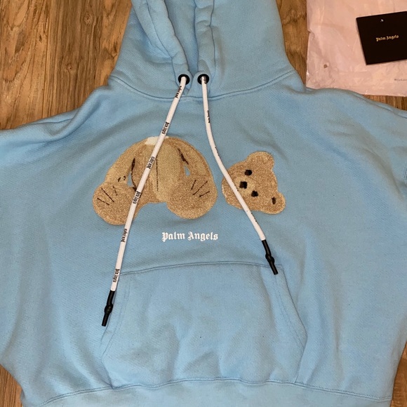 palm angels hoodie bear blue